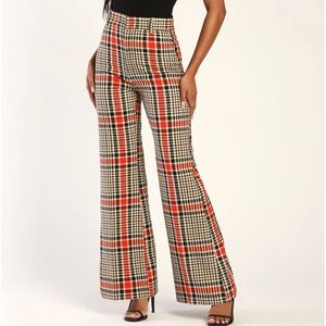 Jules Orange Multi Plaid High-Waisted Wide-Leg Pant - Free People size 8